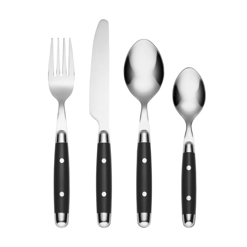 Cambridge Silverware Set, Jubilee Black 16-Piece Flatware Set, Service For 4, 18/0 Stainless Steel, Dishwasher Safe, Knives Spoons And Forks Set, Home And Kitchen Utensils(Black/Silver, 16 Pieces) - Image 1